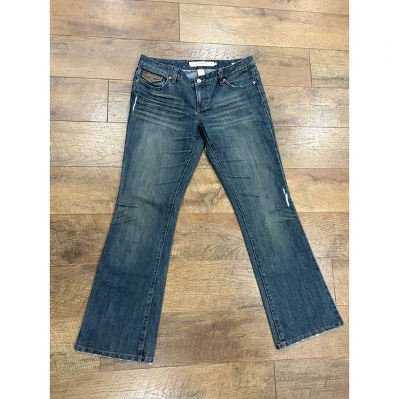 Vintage Calvin Klein Ultra Low Boot Cut Flaired Jeans Embroidered Pockets 32x31 - Picture 2 of 12